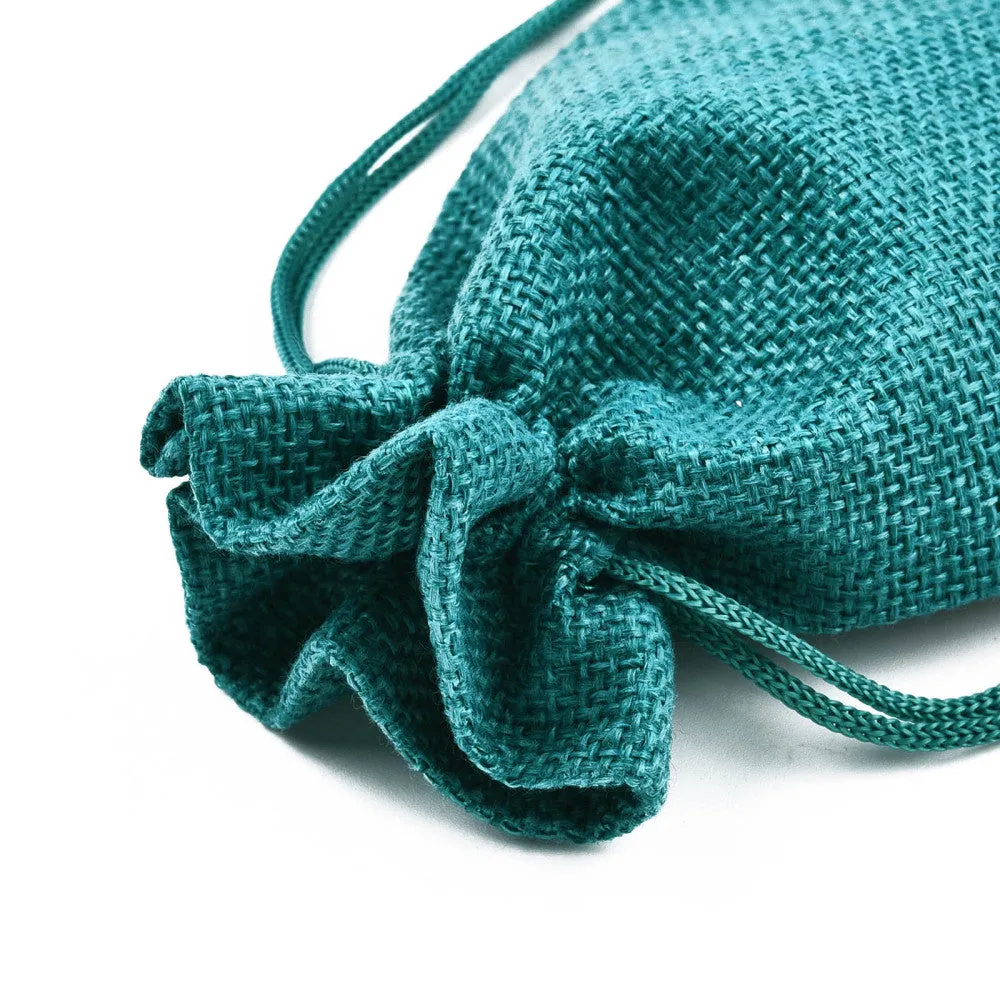 50 pc Burlap Packing Pouches Drawstring Bags, Dark Cyan, 13.5~14x9.5~10cm
