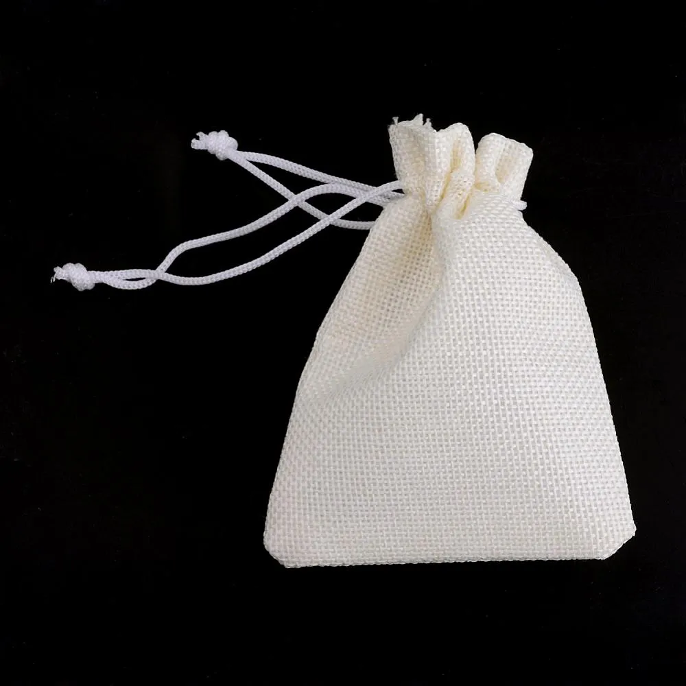 50 pc Polyester Imitation Burlap Packing Pouches Drawstring Bags, for Christmas, Wedding Party and DIY Craft Packing, Creamy White, 23x17cm