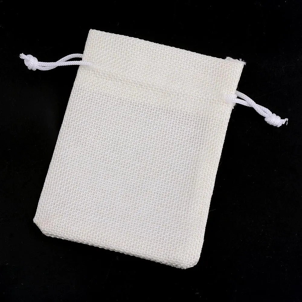 50 pc Polyester Imitation Burlap Packing Pouches Drawstring Bags, for Christmas, Wedding Party and DIY Craft Packing, Creamy White, 23x17cm