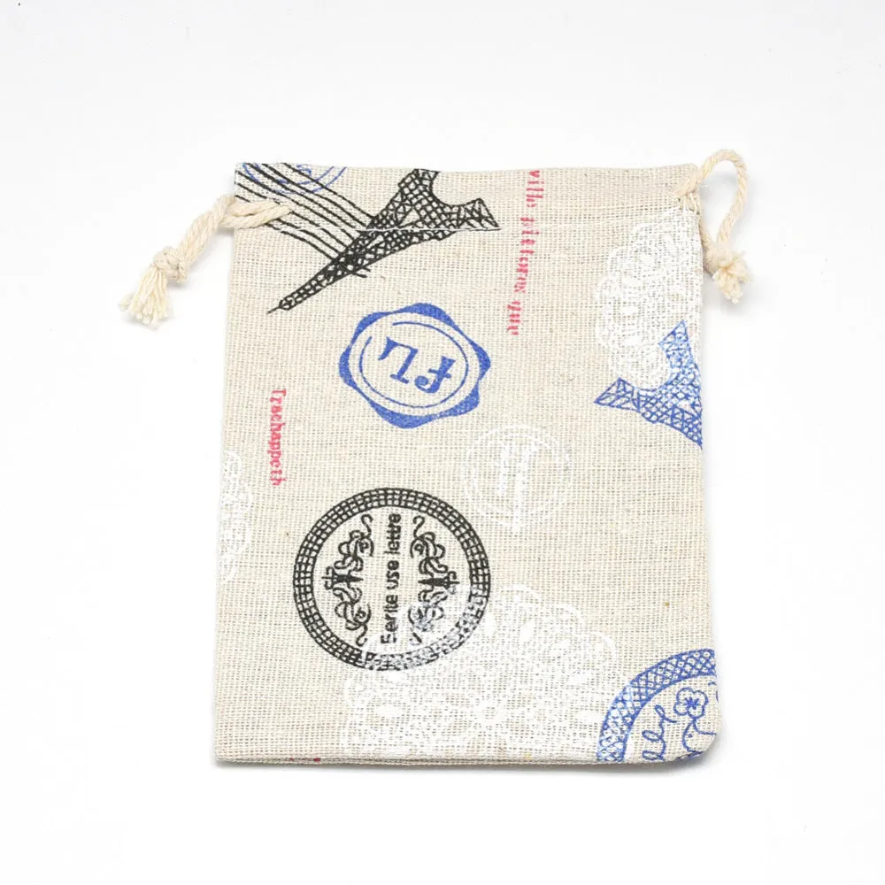 50 pc Printed Polycotton(Polyester Cotton) Packing Pouches Drawstring Bags, Wheat, 14x10cm