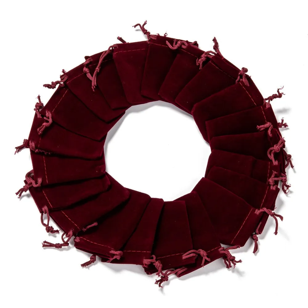 50 pc Rectangle Velvet Pouches, Gift Bags, Dark Red, 7x5cm