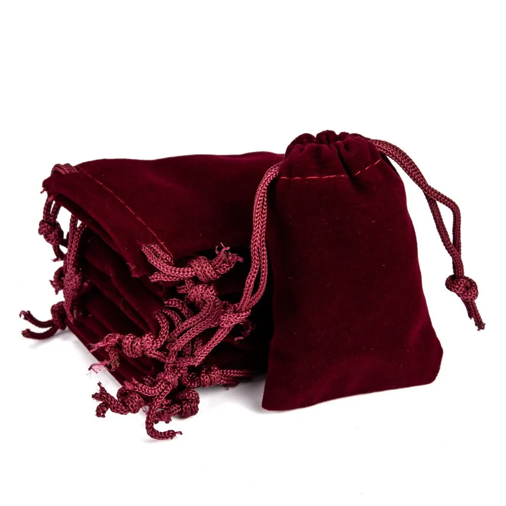 50 pc Rectangle Velvet Pouches, Gift Bags, Dark Red, 7x5cm