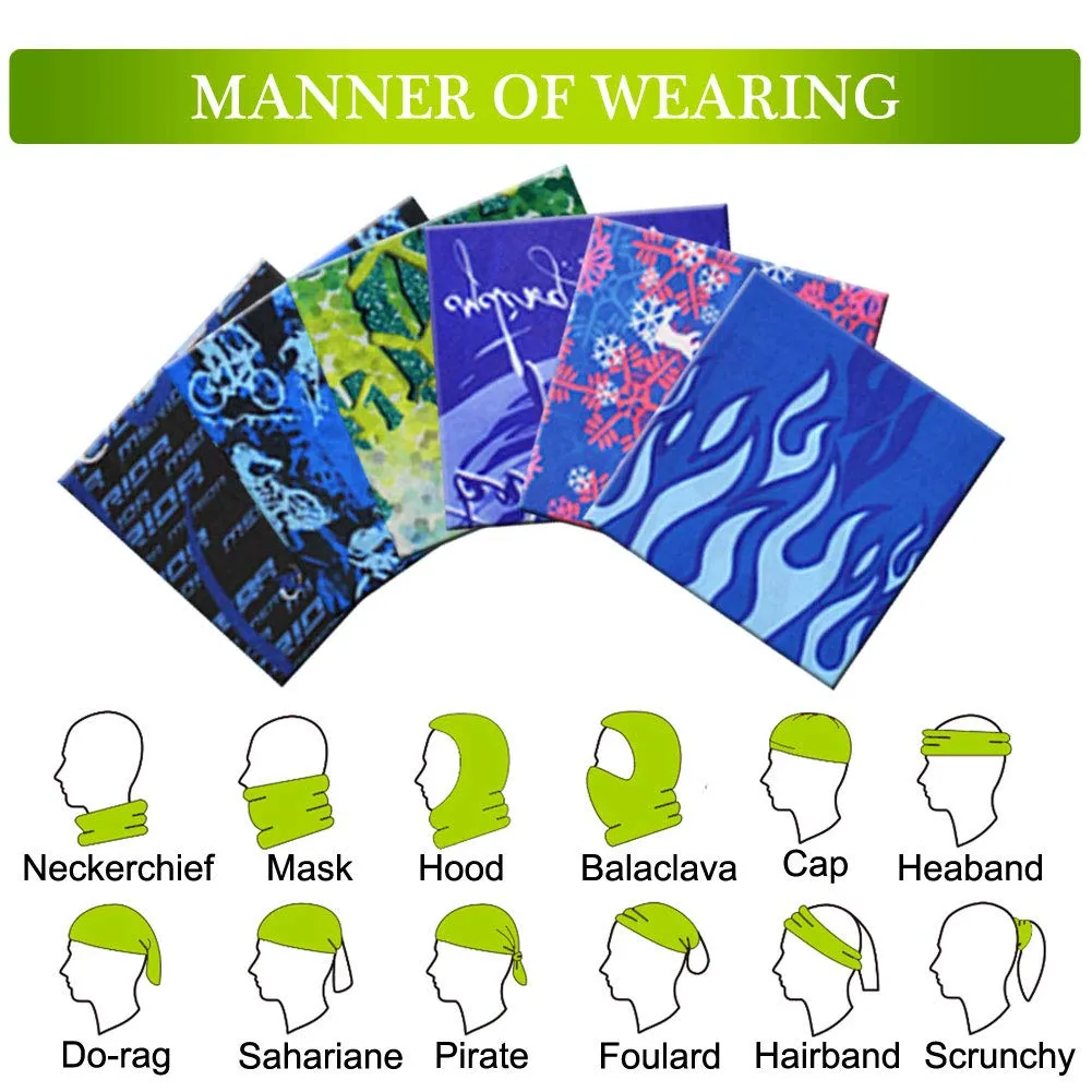 6pcs Magic Headband Face Mask Head Wrap Elastic Bandana Outdoor Headwear Sport Scarf Neck Gaiter UV Resistence for Workout (6pcs Blue Series 2)