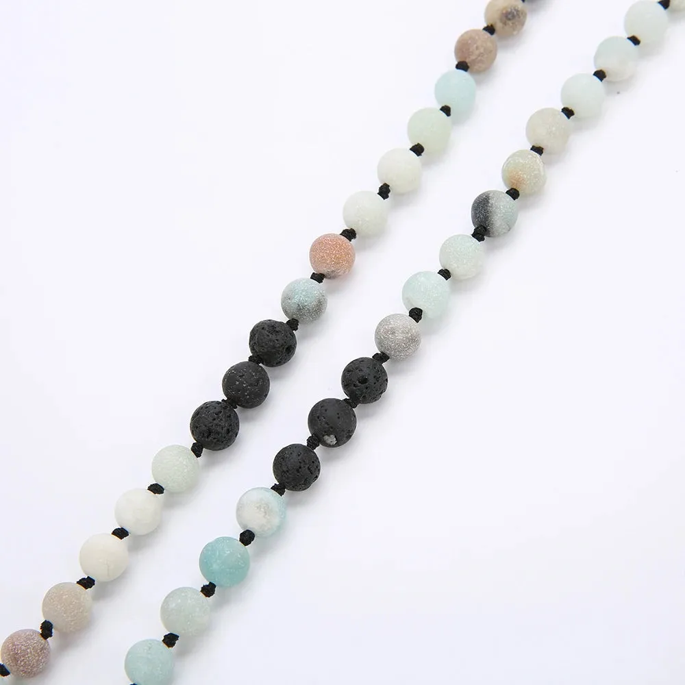 8MM Beads Chakra Long 108 Mala Necklace Natural Stone Meditation Statement Japa Yoga Buddhist Rosary