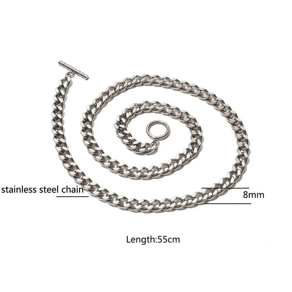 8mm Natural Stone Beads Short Necklace Stainless Steel Pandent Charm Choker Neck Chain
