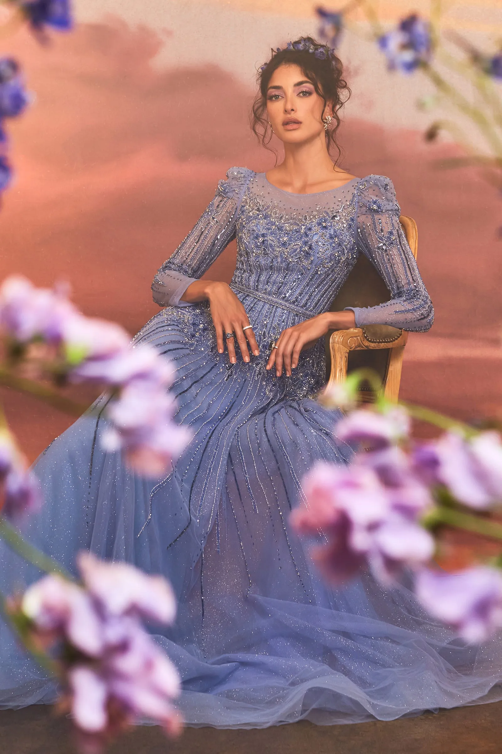 ANDREA & LEO A1167 Embellished Long Sleeve A Line Dress