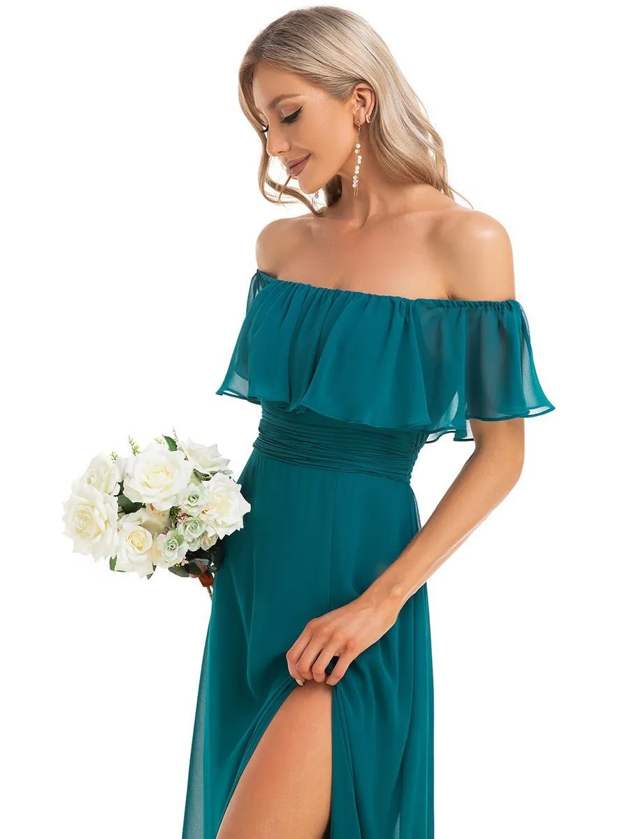 Angelina off shoulder bridesmaid dress with split