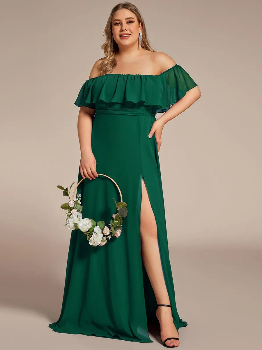 Angelina off shoulder bridesmaid dress with split