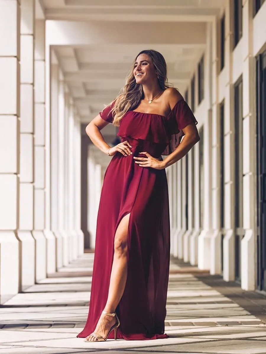 Angelina off shoulder bridesmaid dress with split