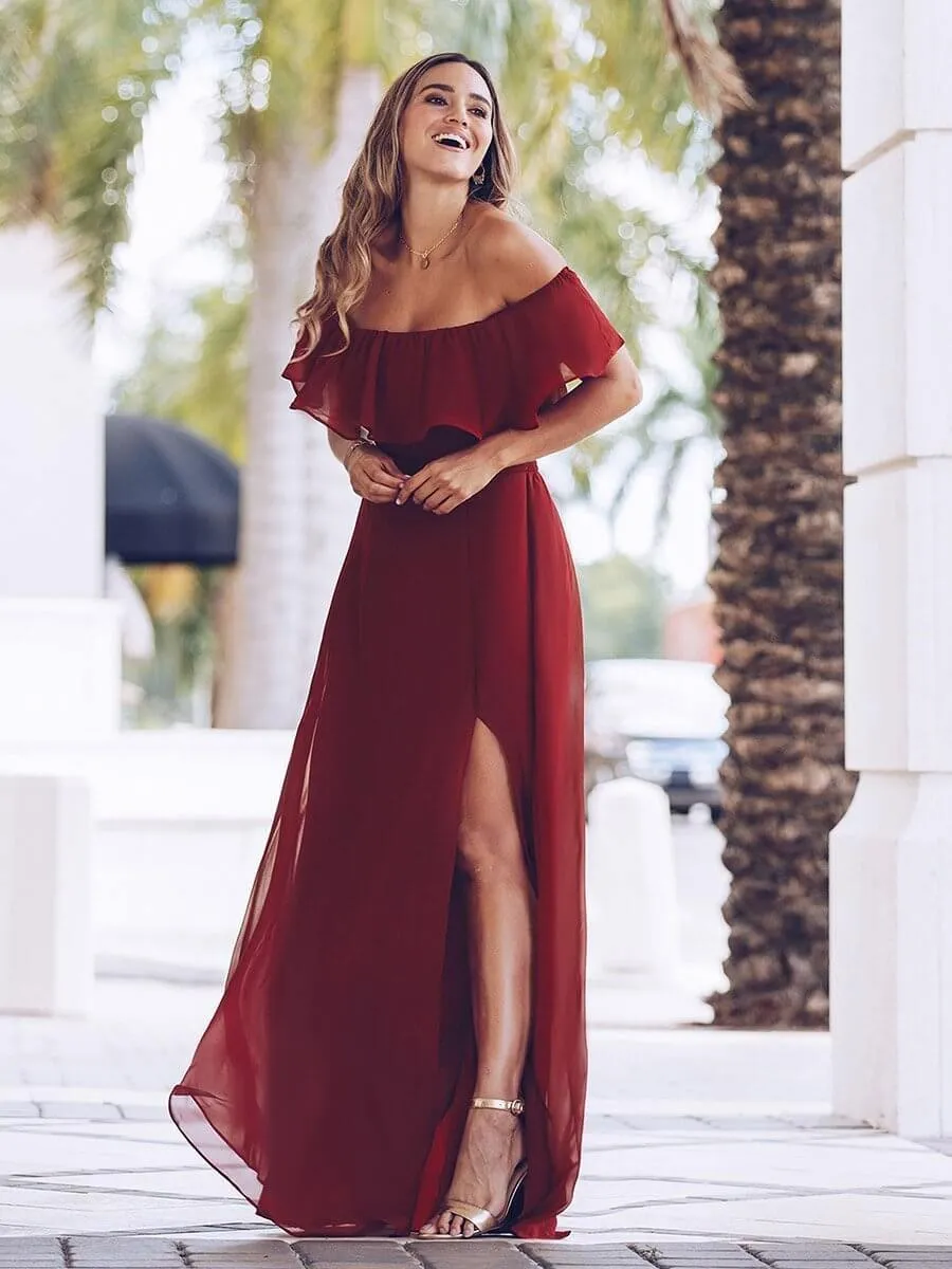 Angelina off shoulder bridesmaid dress with split