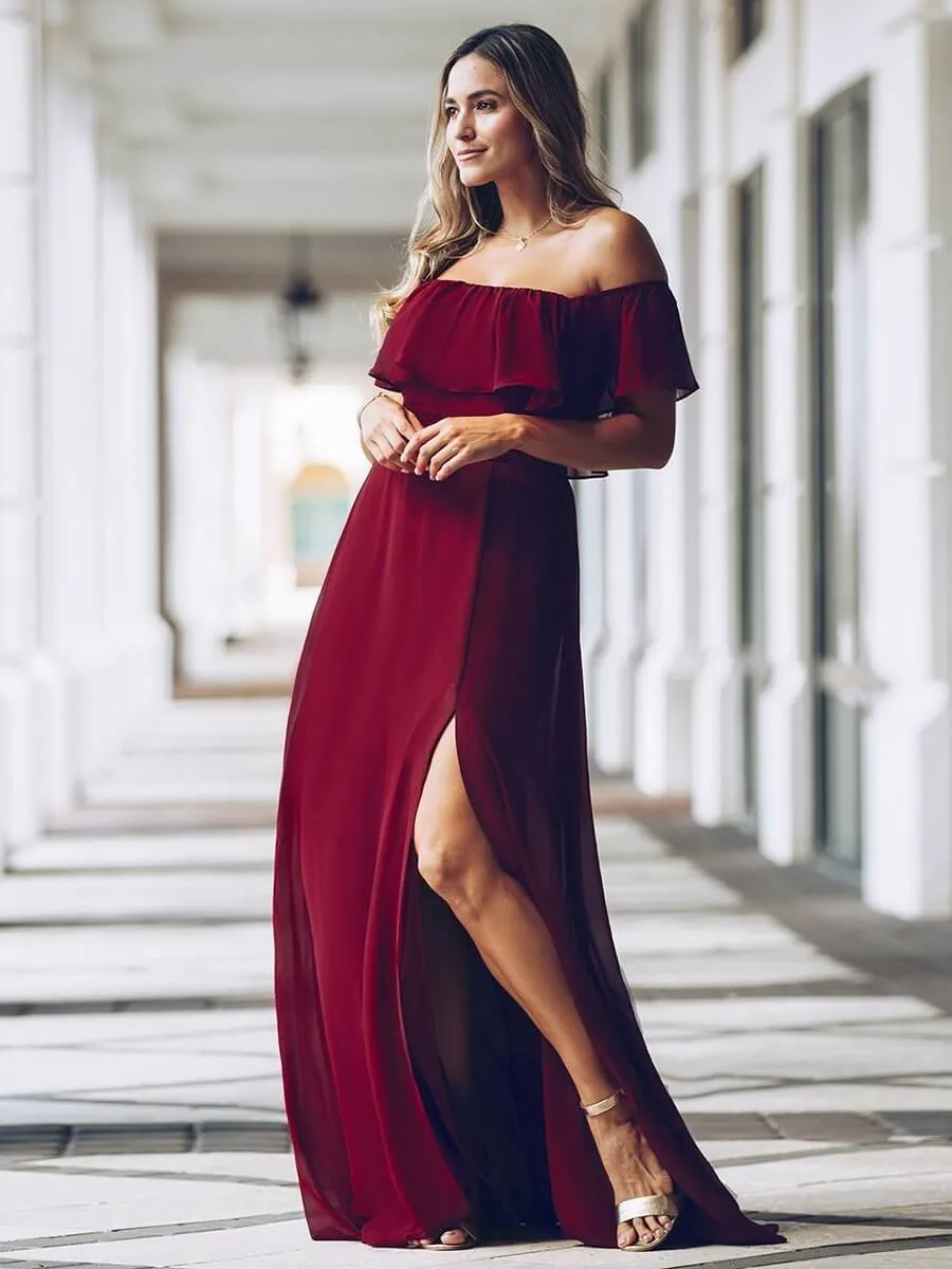 Angelina off shoulder bridesmaid dress with split