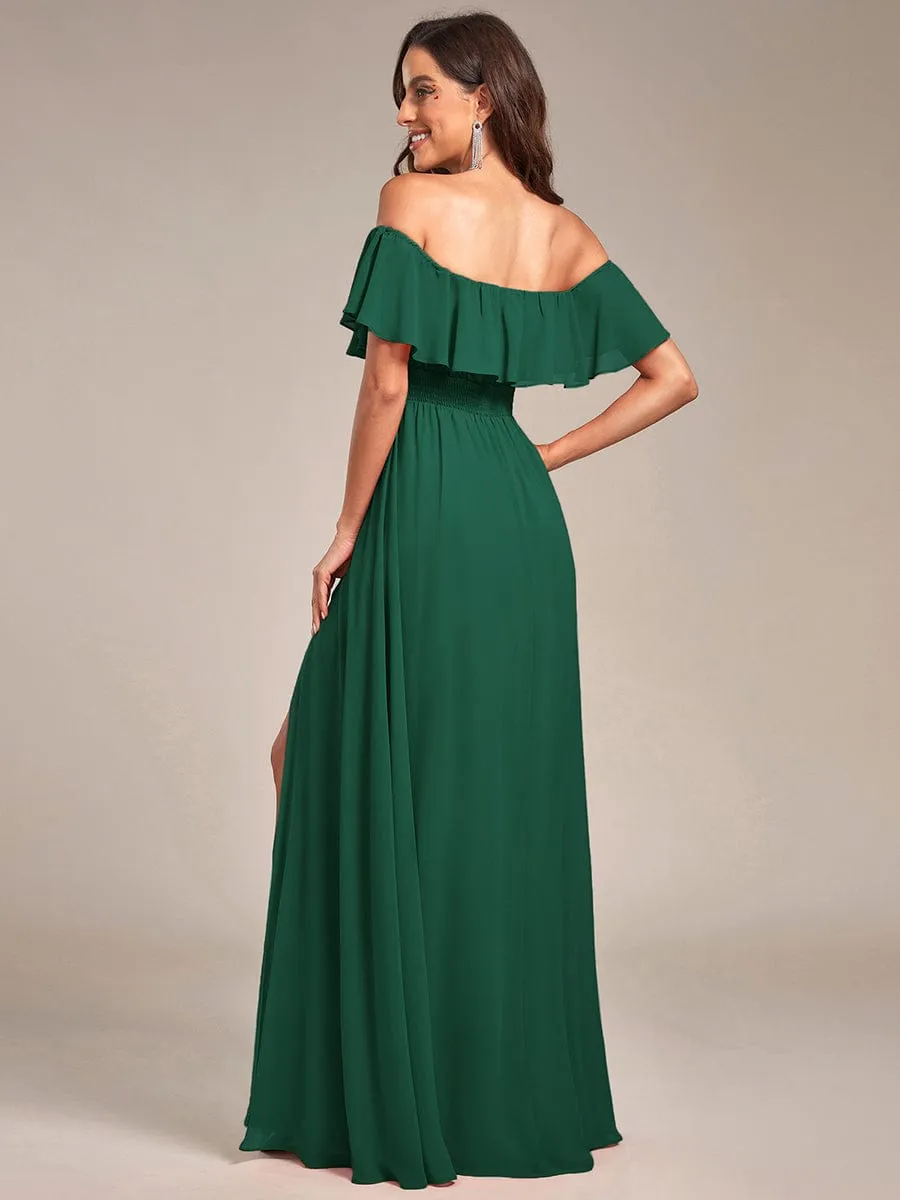Angelina off shoulder bridesmaid dress with split