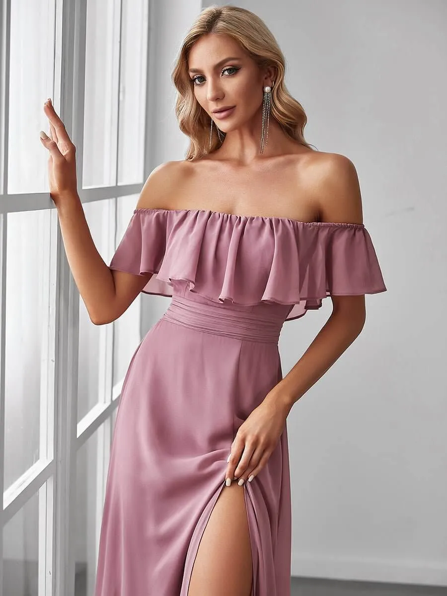 Angelina off shoulder bridesmaid dress with split