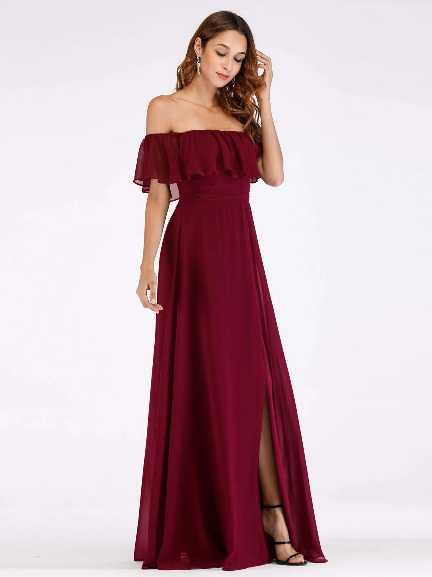 Angelina off shoulder bridesmaid dress with split