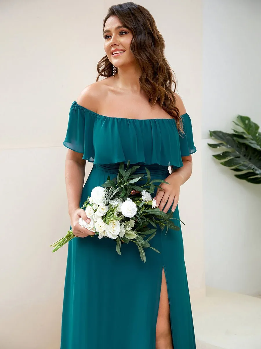 Angelina off shoulder bridesmaid dress with split