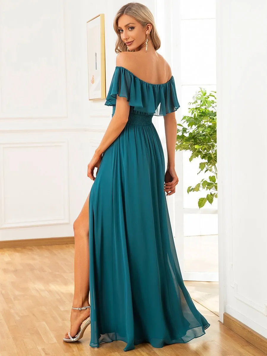 Angelina off shoulder bridesmaid dress with split