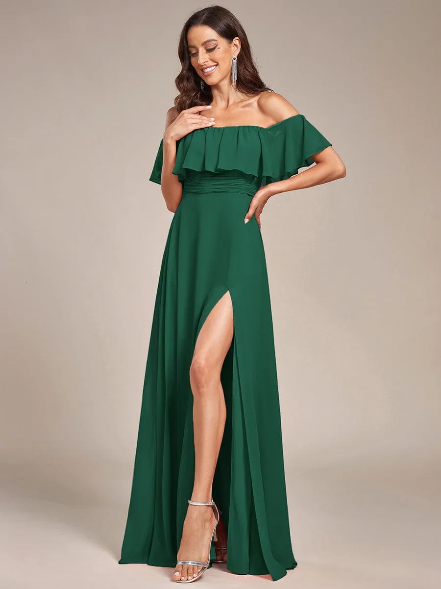 Angelina off shoulder bridesmaid dress with split