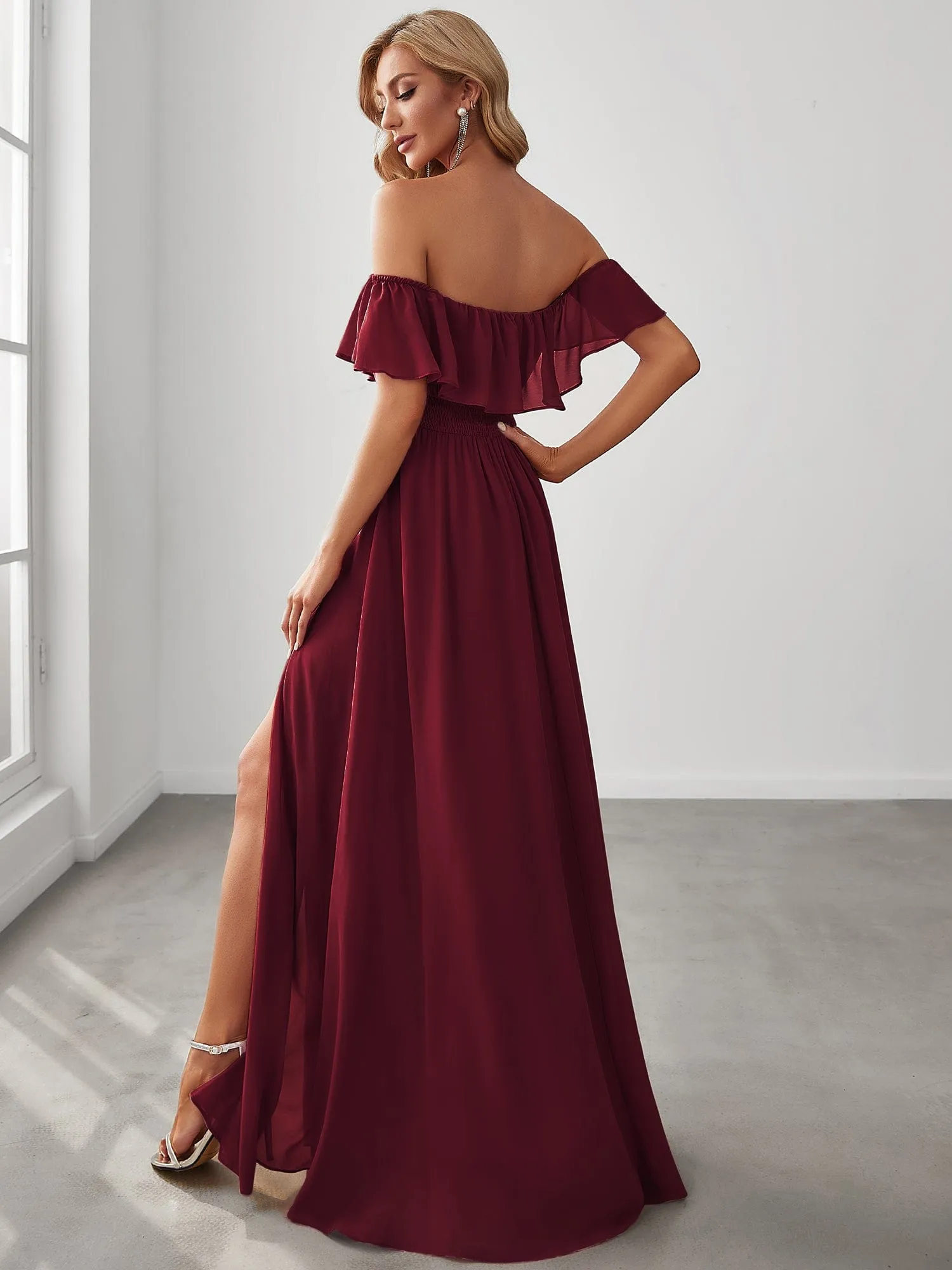 Angelina off shoulder bridesmaid dress with split