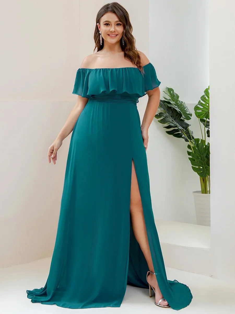 Angelina off shoulder bridesmaid dress with split