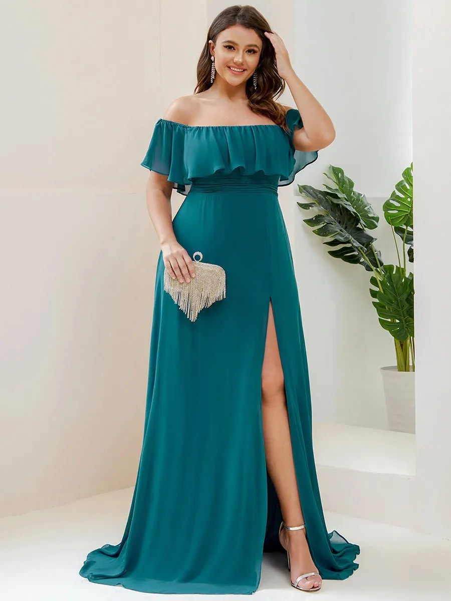 Angelina off shoulder bridesmaid dress with split