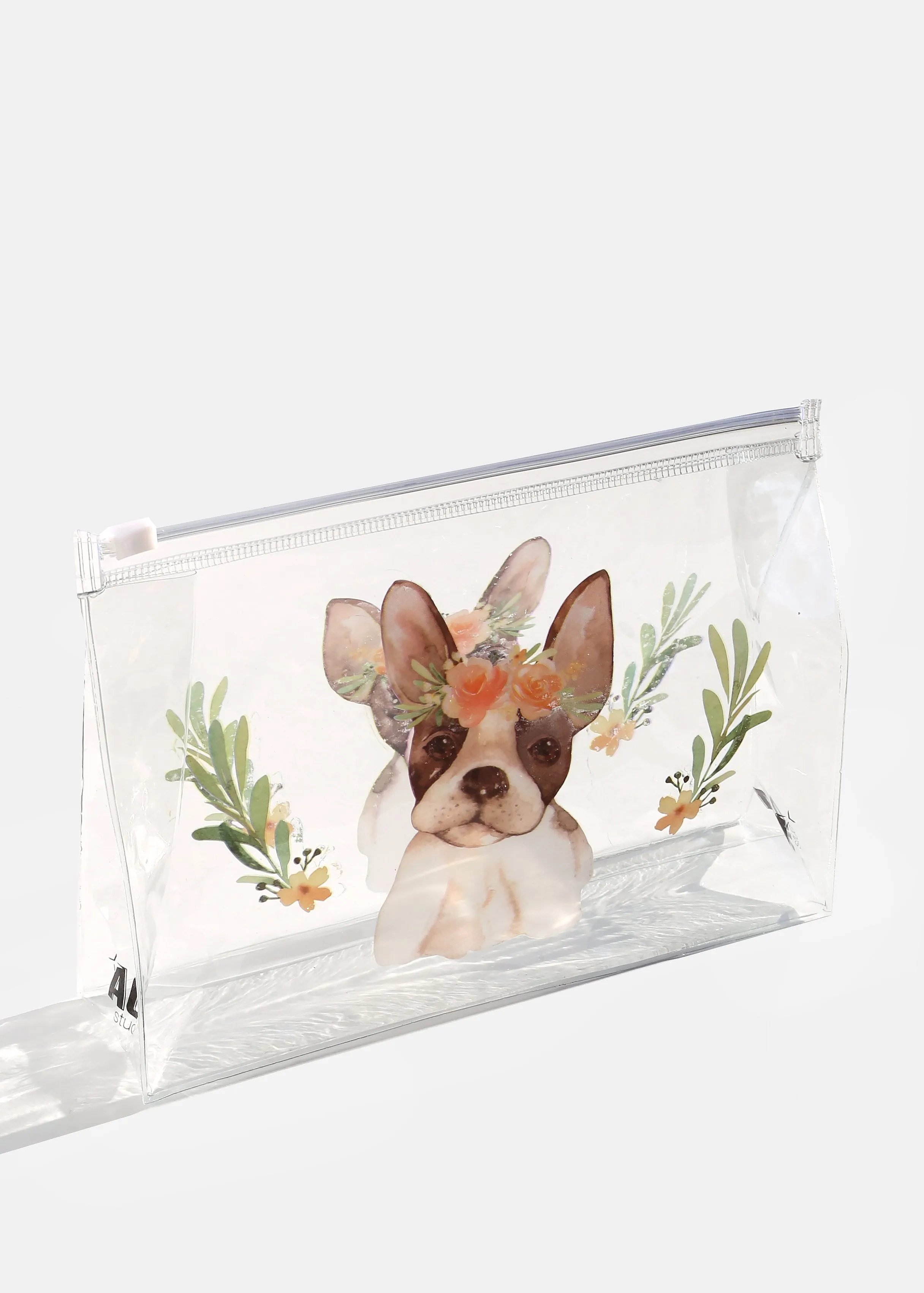 AOA Clear Makeup Pouch - Flower Crown Frenchie