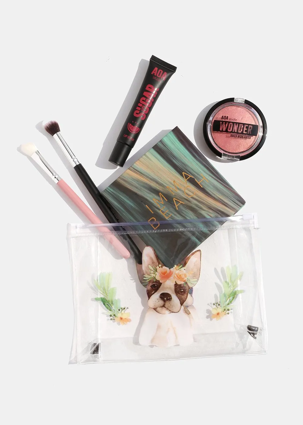 AOA Clear Makeup Pouch - Flower Crown Frenchie