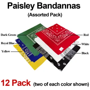Assorted Dozen Bandanas (Six Popular Colors) (Paisley)