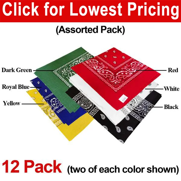 Assorted Dozen Bandanas (Six Popular Colors) (Paisley)