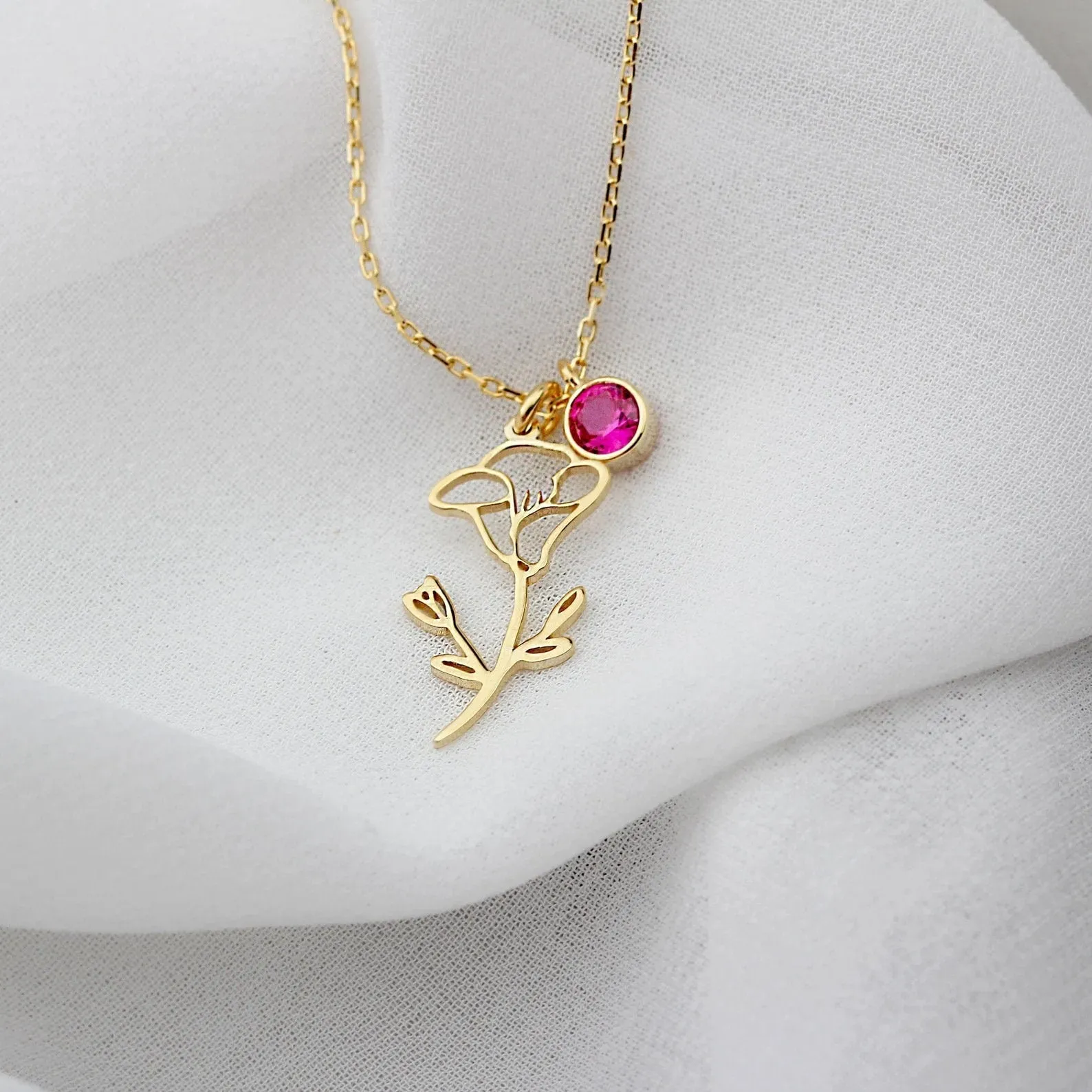 AUGUST Birth Flower Necklace | Gold Plated Birthstone Necklace | Gifts for Her | Custom Flower Necklace | Charm Necklace | Women's Gift