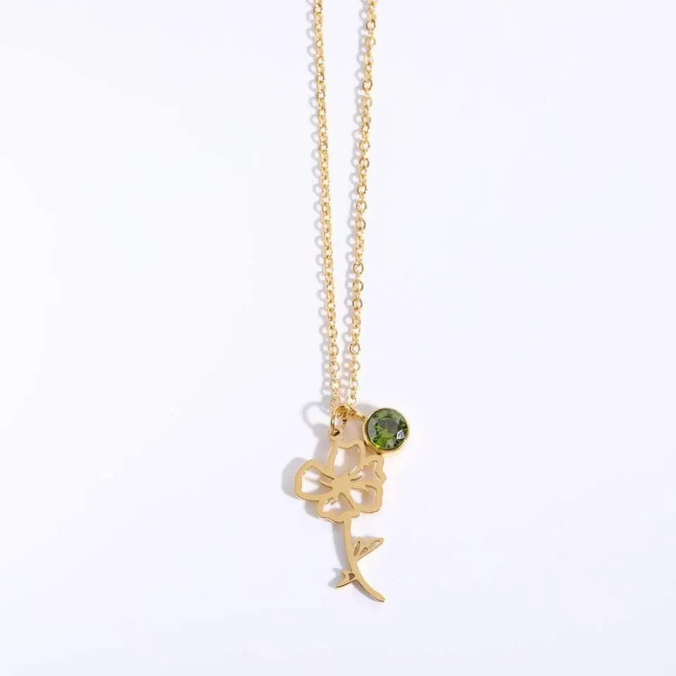 AUGUST Birth Flower Necklace | Gold Plated Birthstone Necklace | Gifts for Her | Custom Flower Necklace | Charm Necklace | Women's Gift
