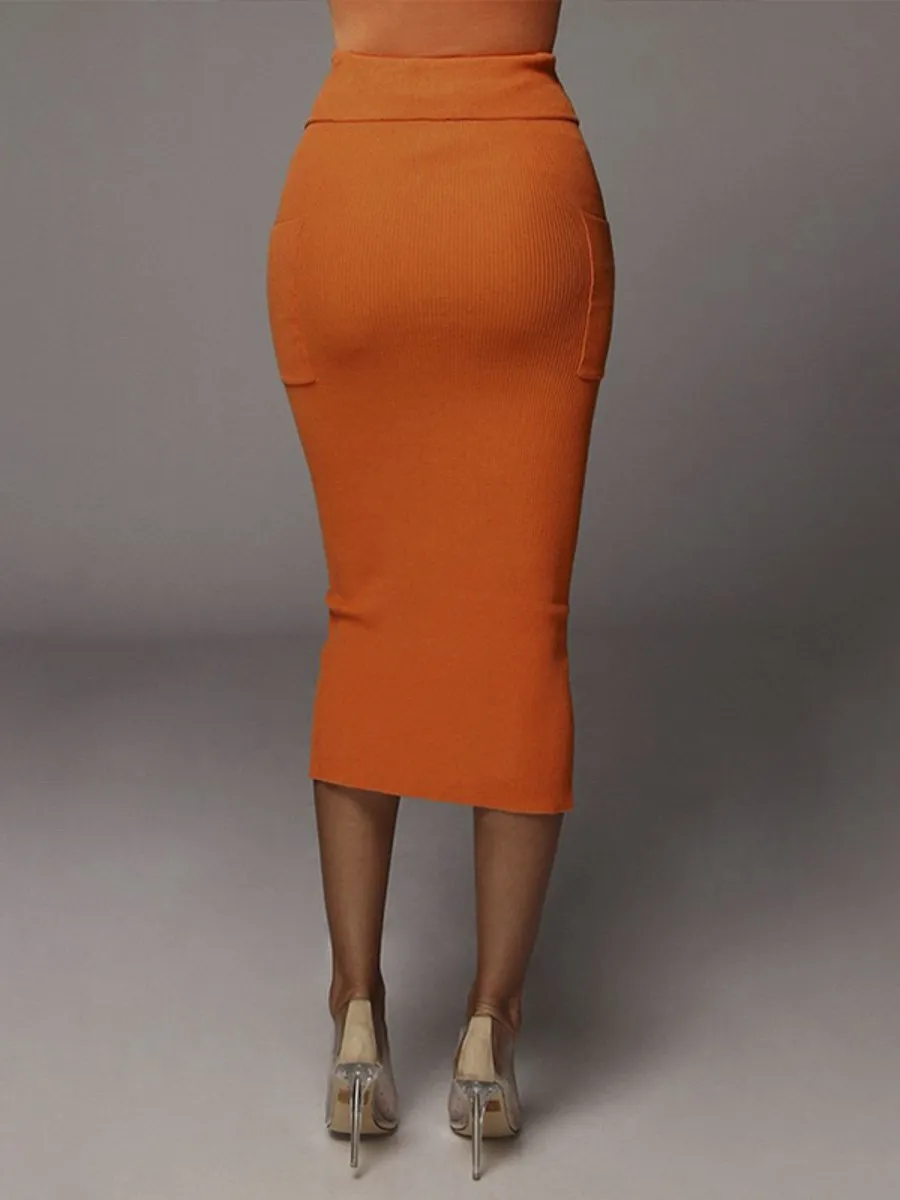 Beautiful Knitted High Waist Elegant Pocket Skirt