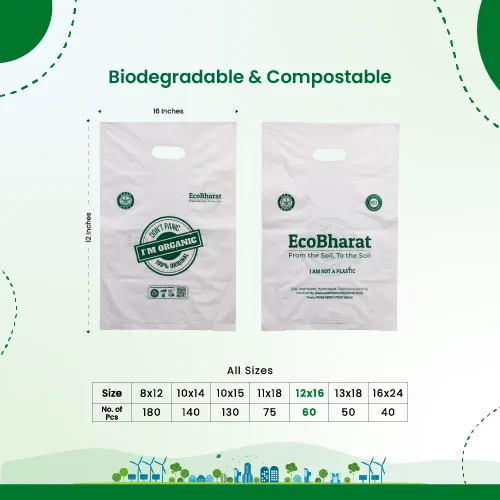 Biodegradable and Compostable D-cut Carry Bags 12x16(60pcs)