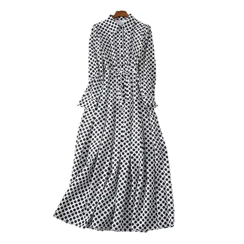 Black and White Single-Breasted Pleated Elegant Midi Dress
