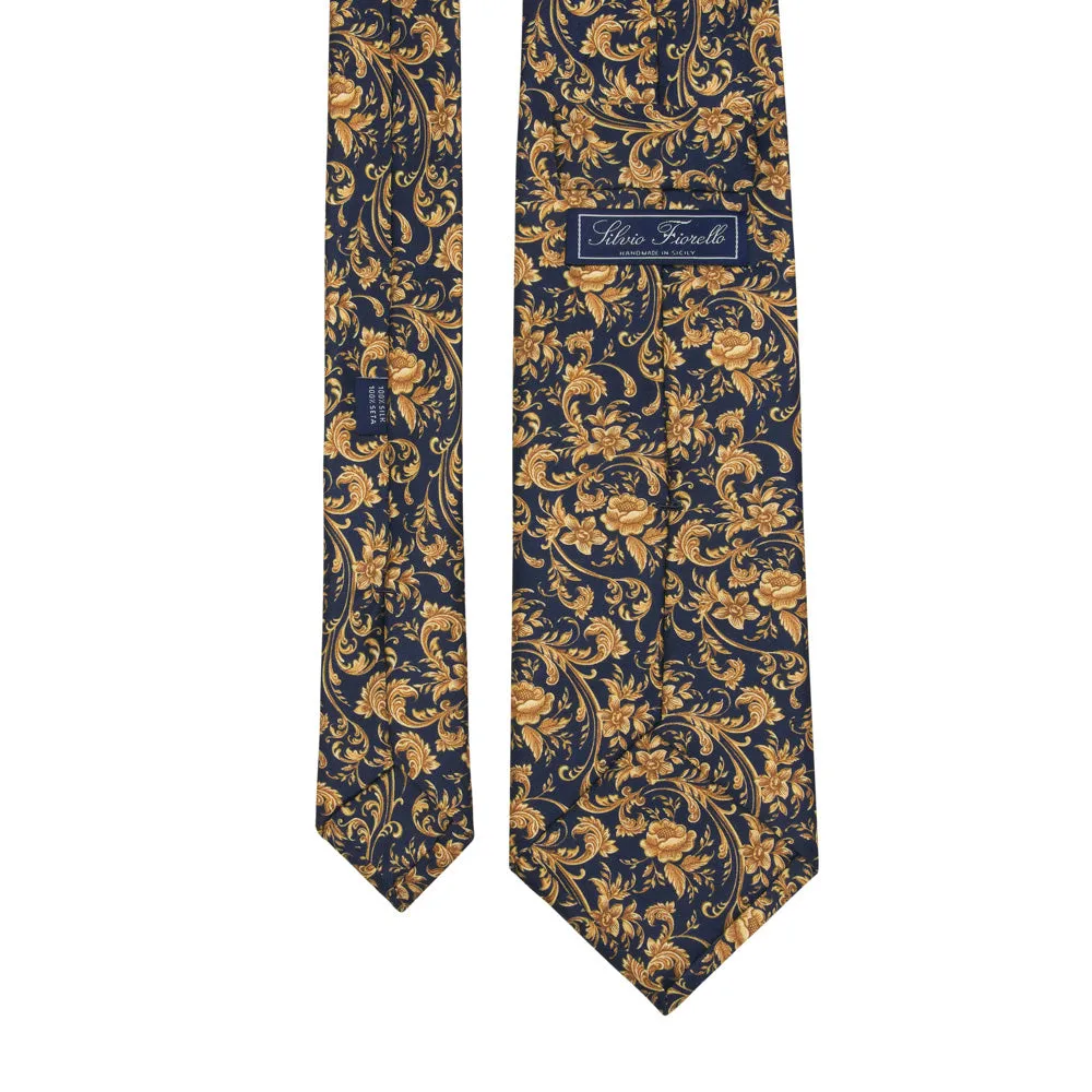 Blue and Yellow Art Nouveau Duchesse Silk Tie