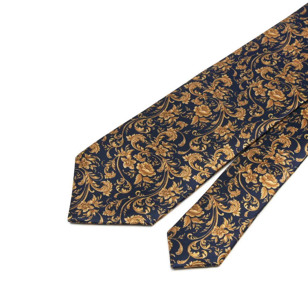 Blue and Yellow Art Nouveau Duchesse Silk Tie