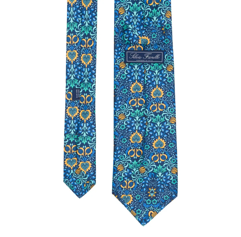 Blue Medieval Forest Duchesse Silk Tie