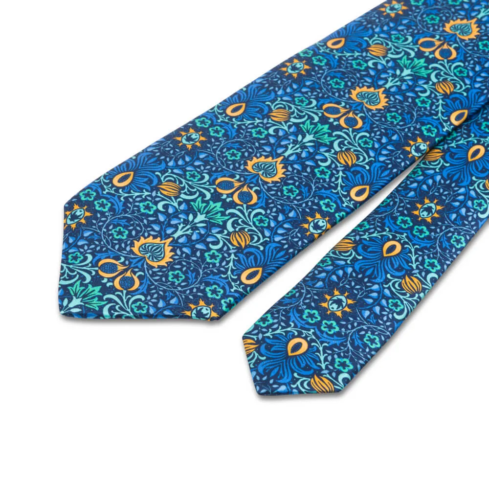 Blue Medieval Forest Duchesse Silk Tie