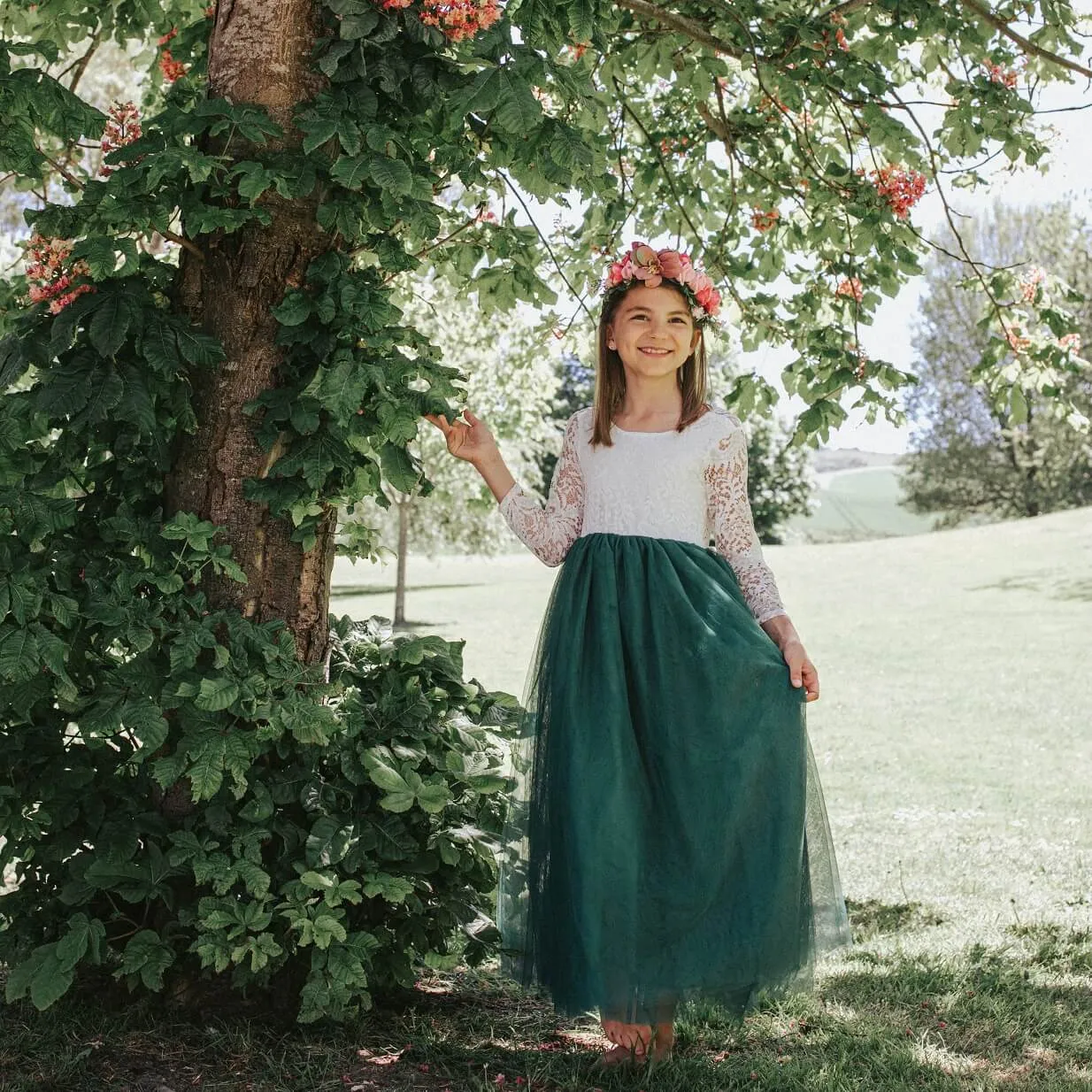 Bohemian Classic Long Sleeve Dress - Hunter Green