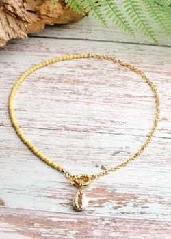 Boho Colorful Necklace - Gold Shell Pendant