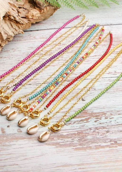 Boho Colorful Necklace - Gold Shell Pendant