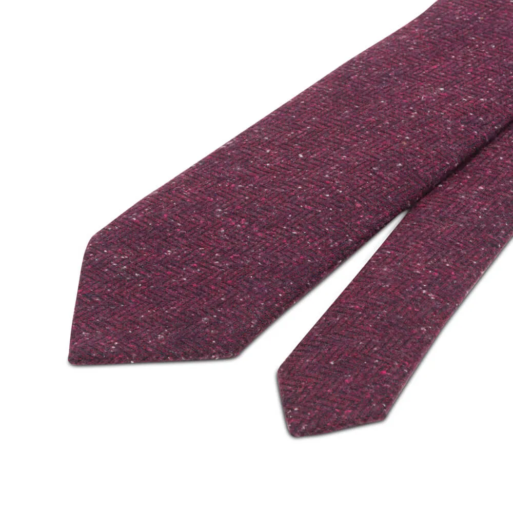 Burgundy Herringbone Cotton Silk Wool Tie