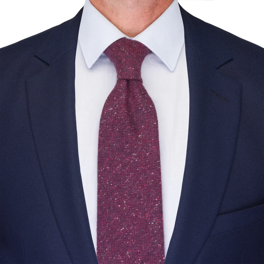Burgundy Herringbone Cotton Silk Wool Tie