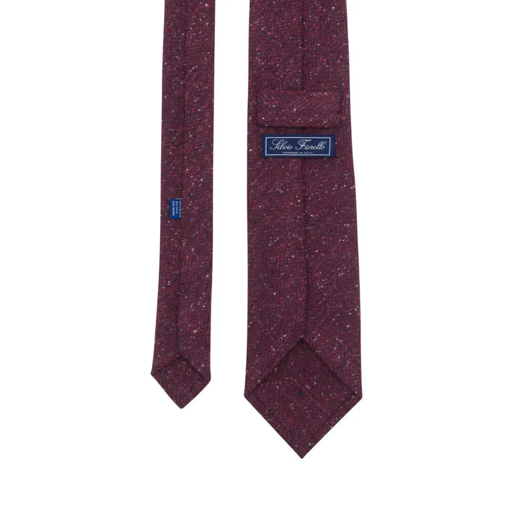 Burgundy Herringbone Cotton Silk Wool Tie