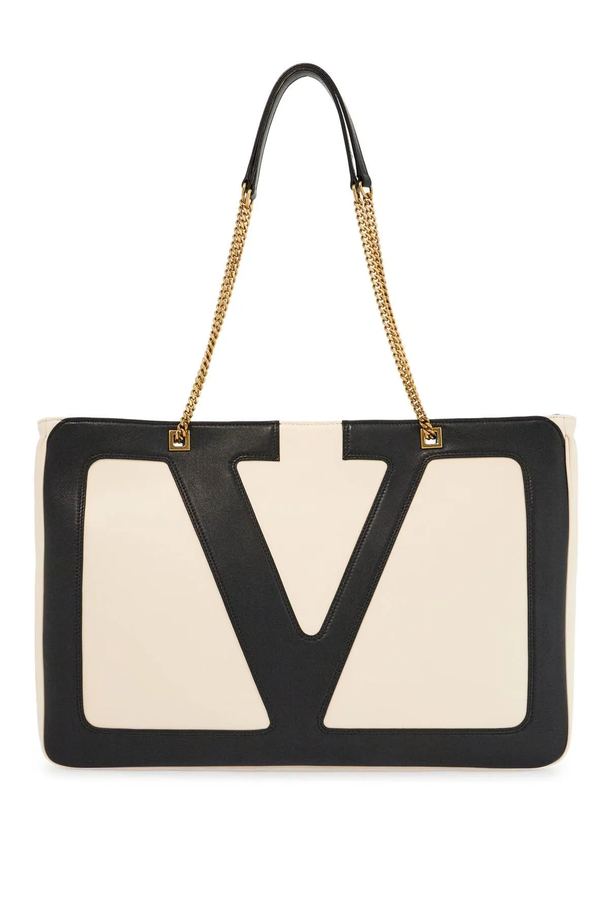 Chain-Handle Logo Leather Tote
