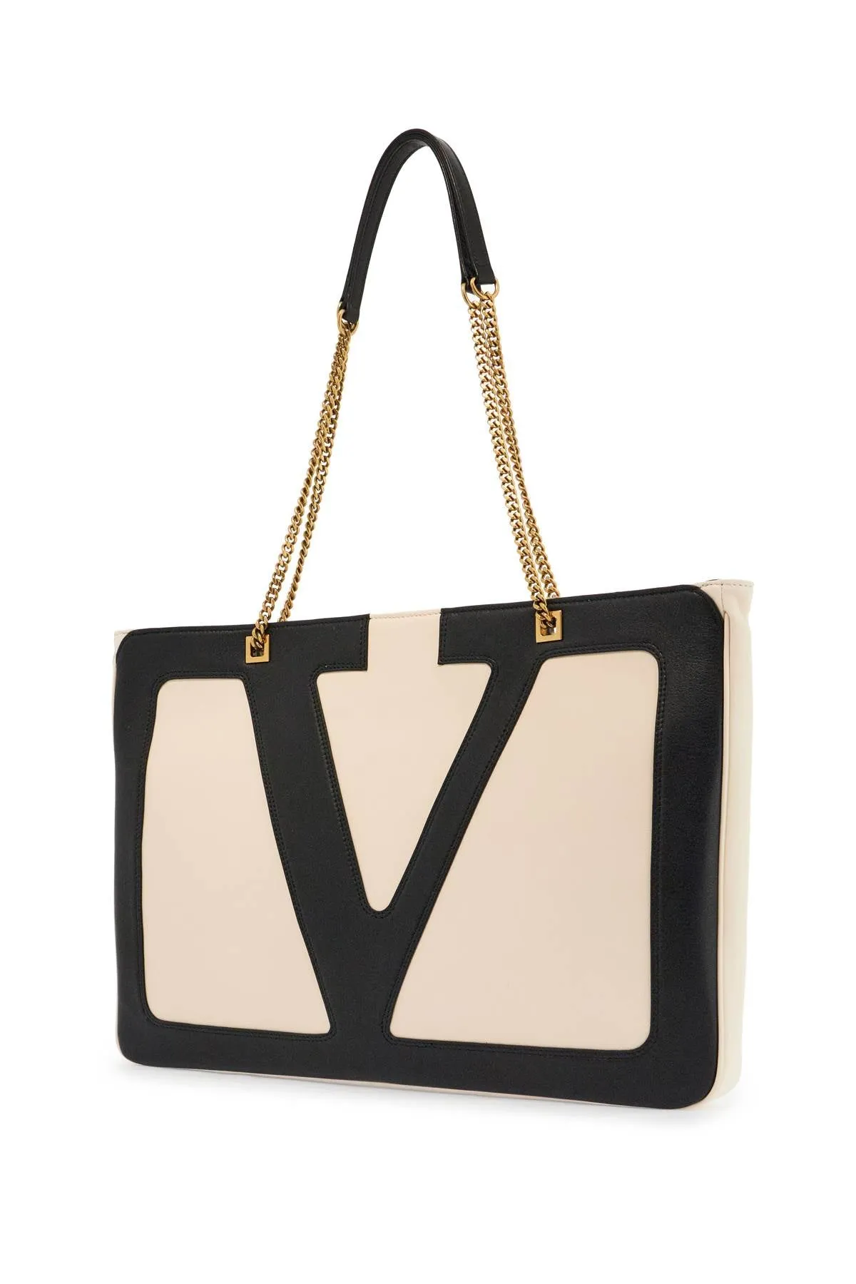 Chain-Handle Logo Leather Tote