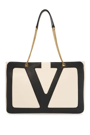 Chain-Handle Logo Leather Tote