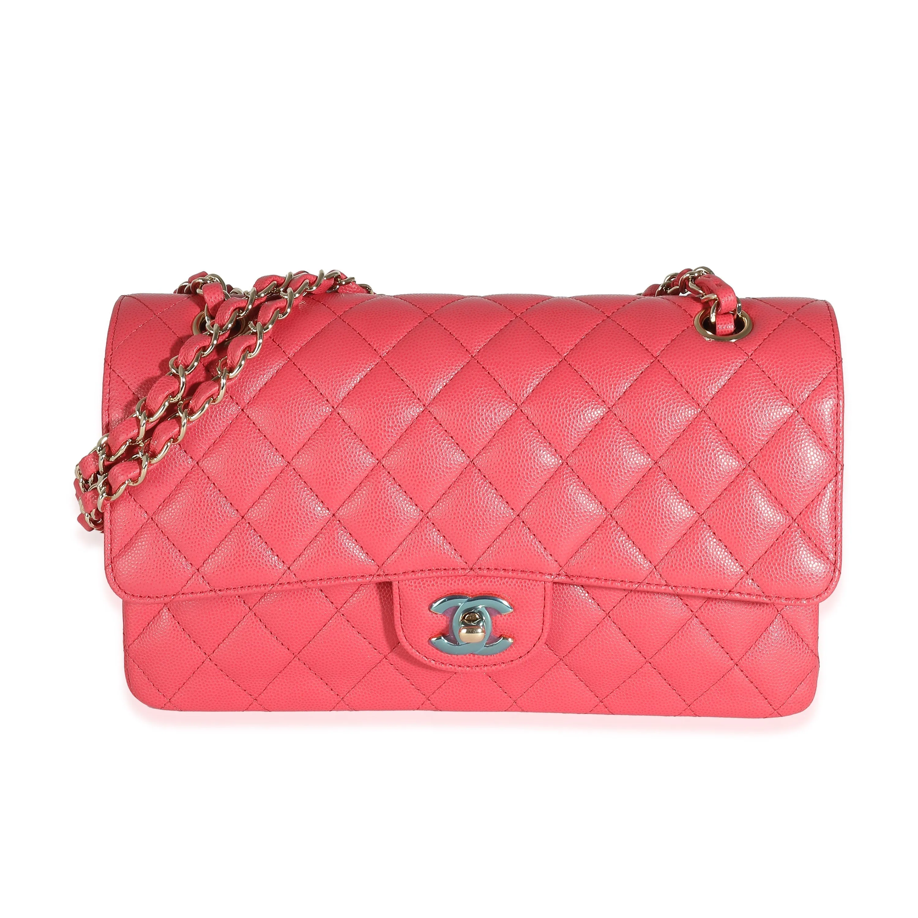 CHANEL Dark Pink Quilted Caviar Medium Classic Double Flap Bag