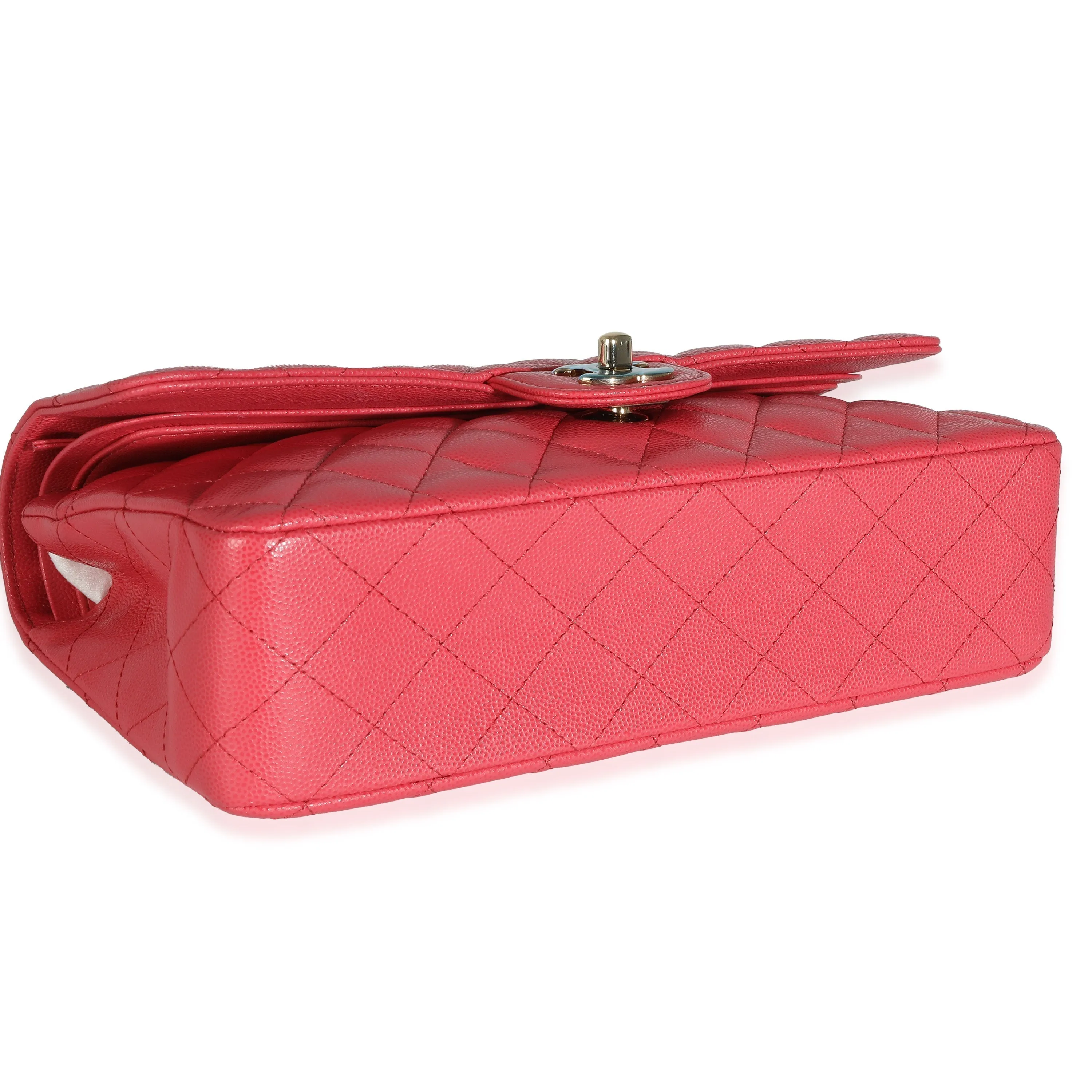 CHANEL Dark Pink Quilted Caviar Medium Classic Double Flap Bag