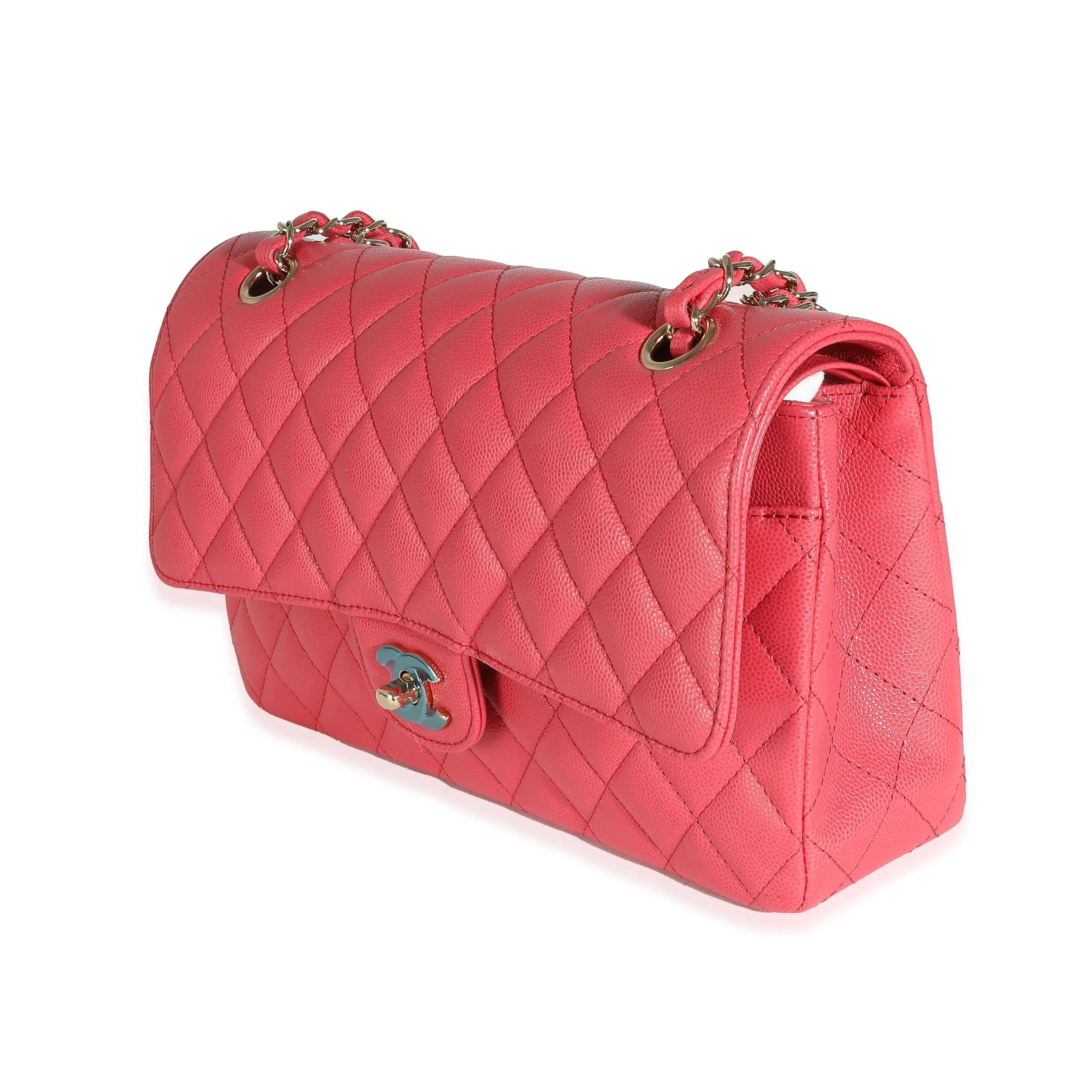 CHANEL Dark Pink Quilted Caviar Medium Classic Double Flap Bag