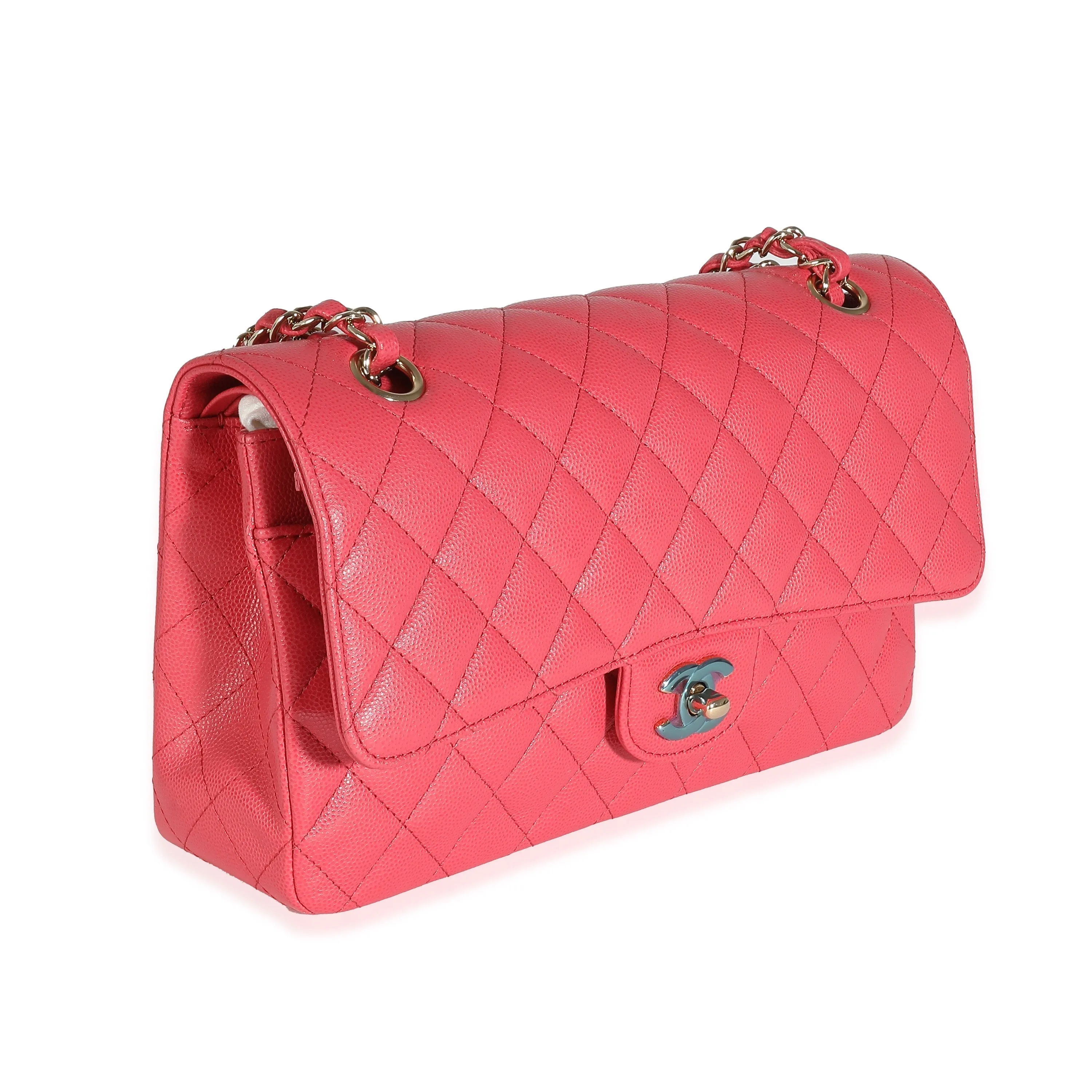 CHANEL Dark Pink Quilted Caviar Medium Classic Double Flap Bag
